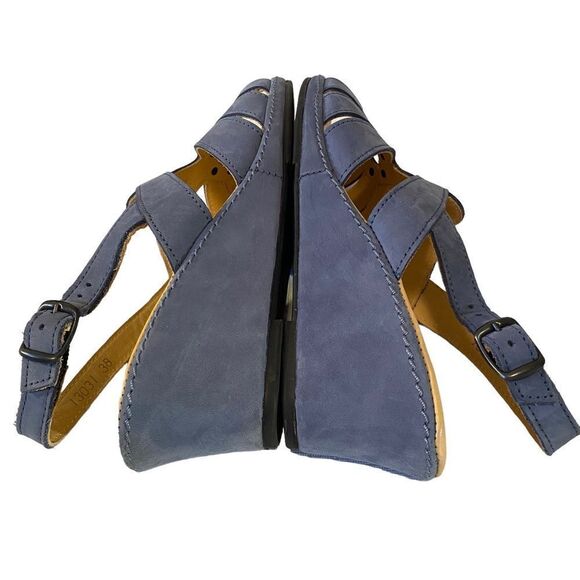 La Plume Suede Sky Blue Wedge Heeled Ankle Strap Sandals in Ladies Size 38 - Picture 5 of 6